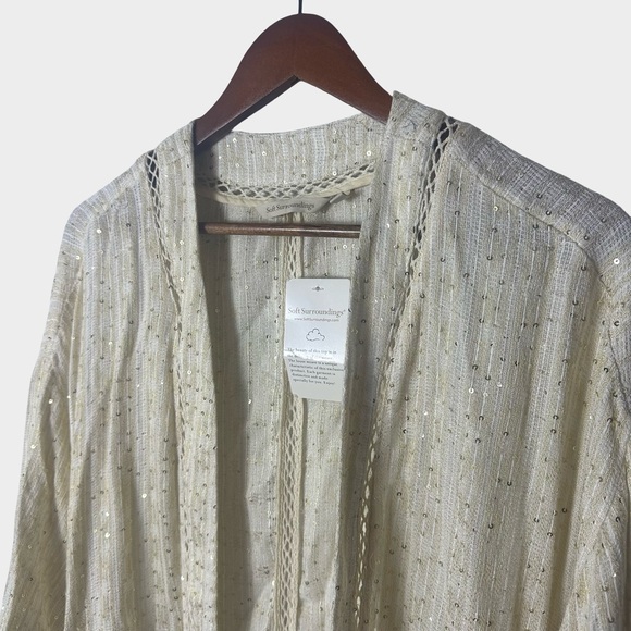 Soft Surroundings Boho Sheer Sequin Kimono Cardigan Topper Open Front Large NWT - Picture 4 of 13